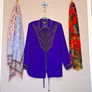 Bob Mackie Blue Silk Zip Top